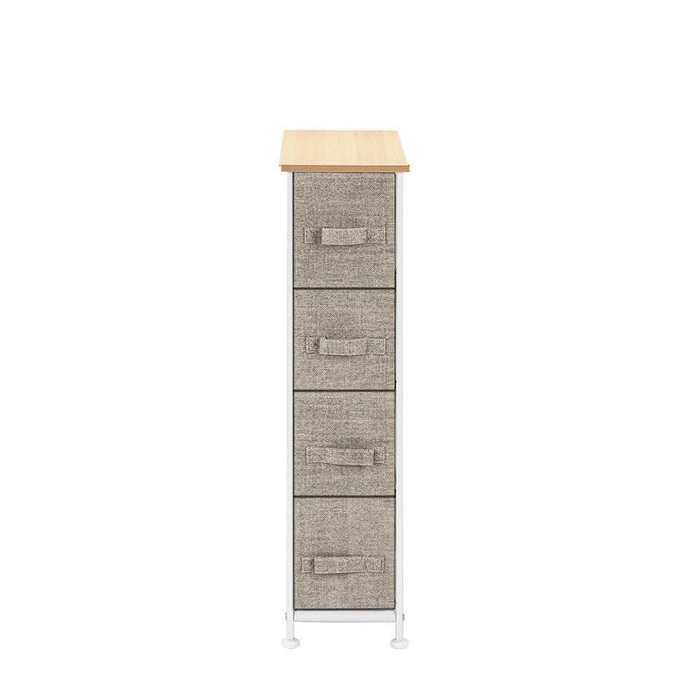 Narrow Dresser, Vertical Storage Unit With 4 Fabric Drawers, Metal Frame, Slim Storage Tower, 7.9" Width, For Living Room