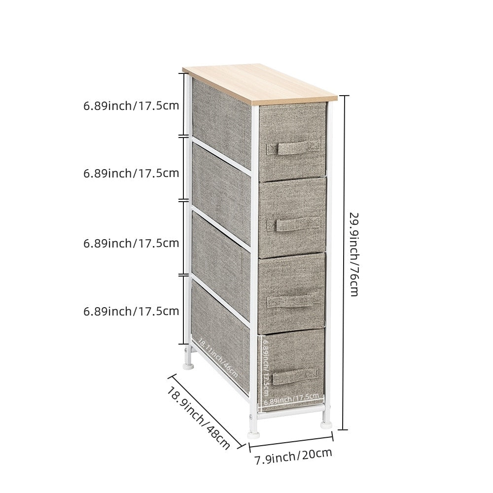 Narrow Dresser, Vertical Storage Unit With 4 Fabric Drawers, Metal Frame, Slim Storage Tower, 7.9" Width, For Living Room