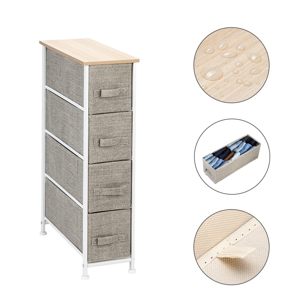 Narrow Dresser, Vertical Storage Unit With 4 Fabric Drawers, Metal Frame, Slim Storage Tower, 7.9" Width, For Living Room