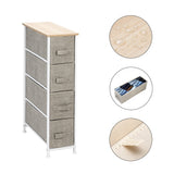 Narrow Dresser, Vertical Storage Unit With 4 Fabric Drawers, Metal Frame, Slim Storage Tower, 7.9" Width, For Living Room