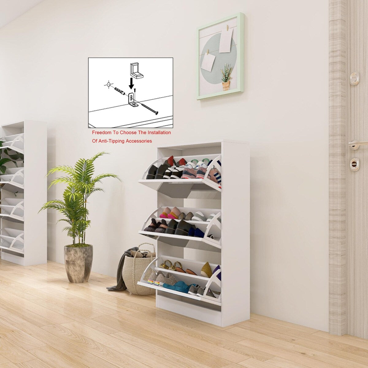 Narrow Shoe Storage Cabinet with Mirror