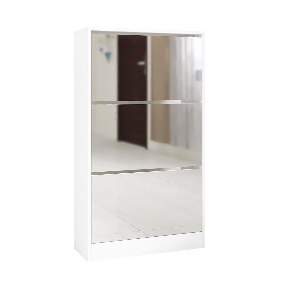 Narrow Shoe Storage Cabinet with Mirror
