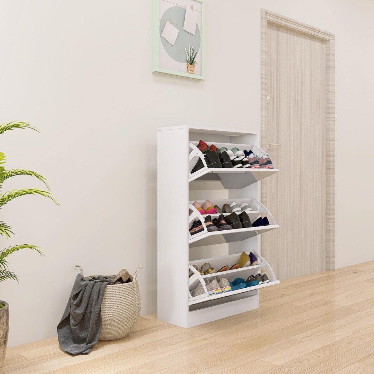 Narrow Shoe Storage Cabinet with Mirror