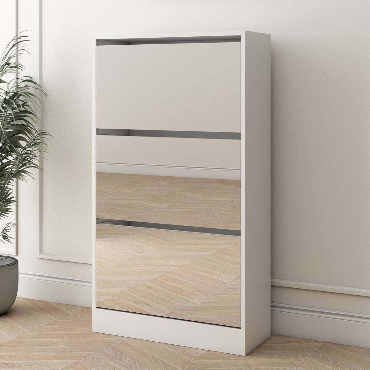 Narrow Shoe Storage Cabinet with Mirror