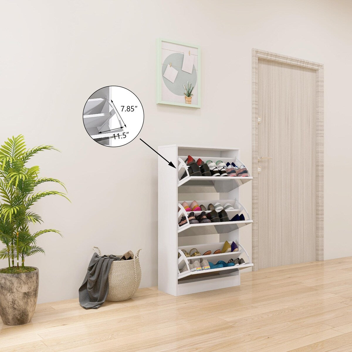 Narrow Shoe Storage Cabinet with Mirror