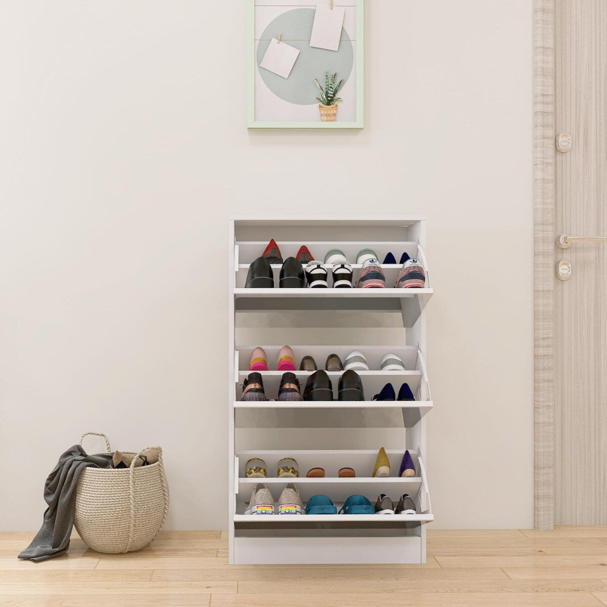 Narrow Shoe Storage Cabinet with Mirror