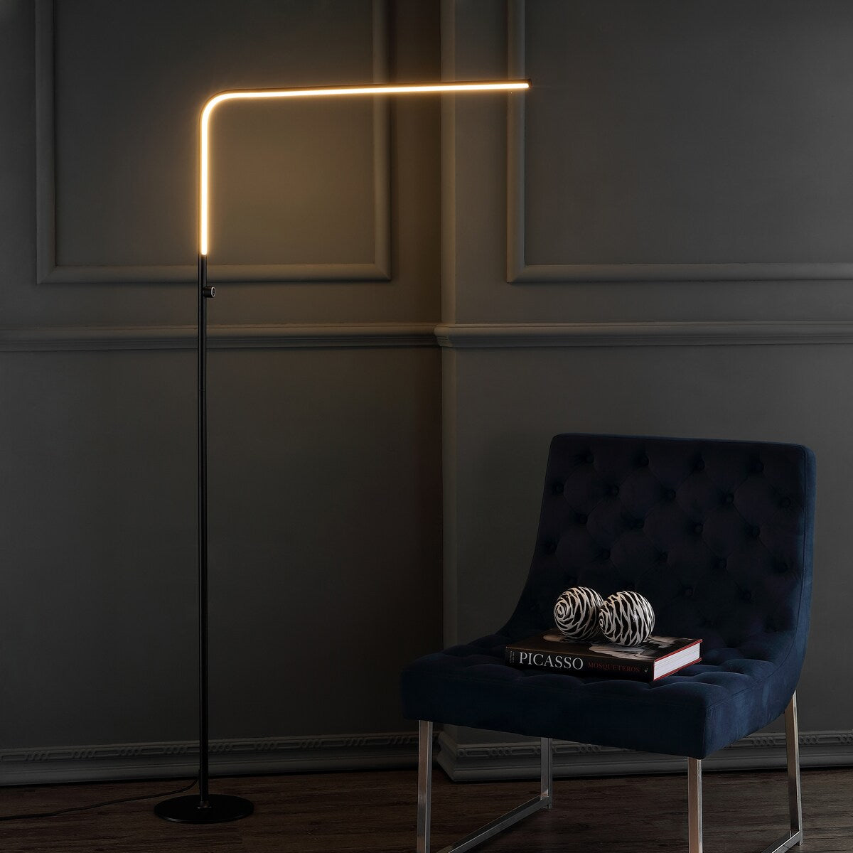 Natalie 63" LED Integrated Floor Lamp, Black by JONATHAN Y - 63" H x 33.5" W x 8.75" D