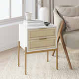 Nathan James Andrew Rattan End Side Table Storage Doors Gold Accents