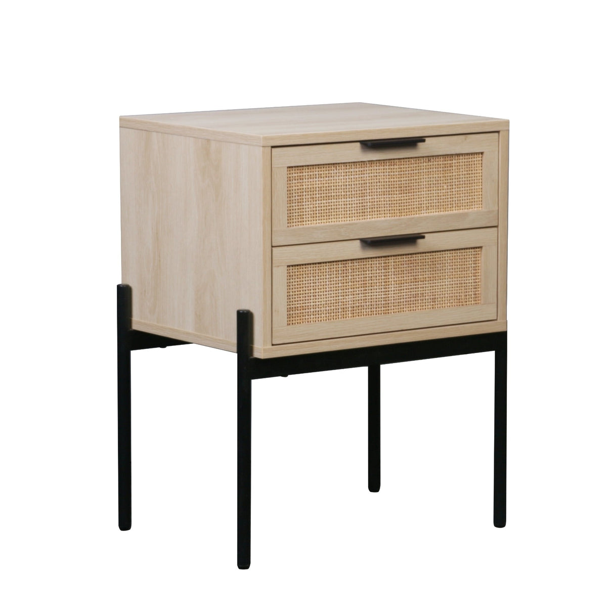 Nathan James Andrew Rattan End Side Table Storage Doors Gold Accents