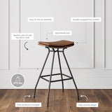 Nathan James Dominique Industrial Backless Kitchen Bar Stool with Brown Leather Saddle Seat and Metal Base