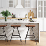 Nathan James Dominique Industrial Backless Kitchen Bar Stool with Brown Leather Saddle Seat and Metal Base