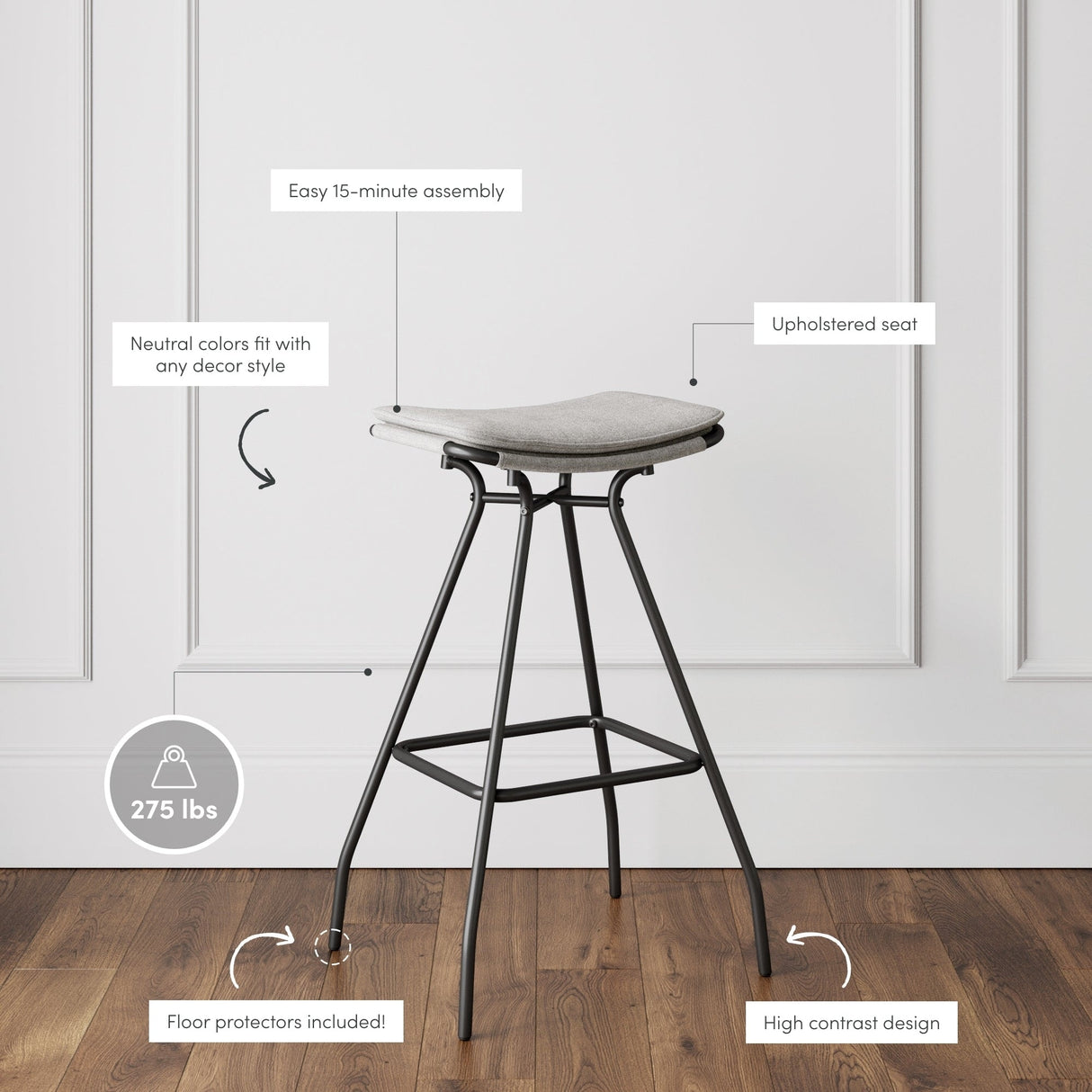 Nathan James Dominique Industrial Backless Kitchen Bar Stool with Brown Leather Saddle Seat and Metal Base