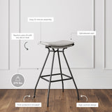 Nathan James Dominique Industrial Backless Kitchen Bar Stool with Brown Leather Saddle Seat and Metal Base