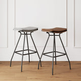 Nathan James Dominique Industrial Backless Kitchen Bar Stool with Brown Leather Saddle Seat and Metal Base