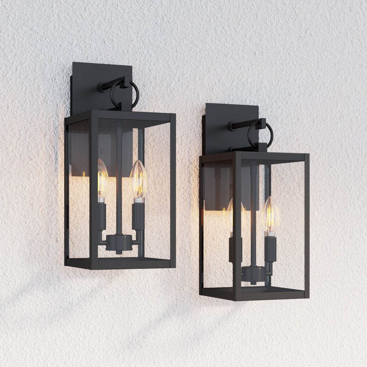 Nathan James Ferris Outdoor Black Wall Sconce Light Fixture with Iron Frame and Glass