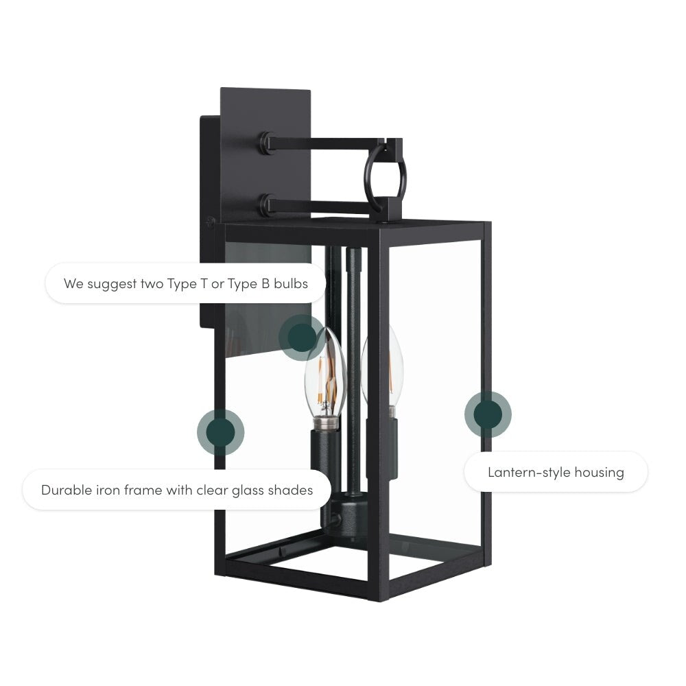 Nathan James Ferris Outdoor Black Wall Sconce Light Fixture with Iron Frame and Glass