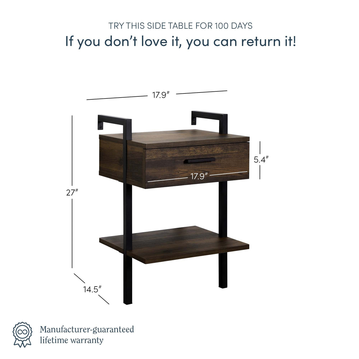 Nathan James Jenny Rustic Wall Mount Nightstand with Drawer and Storage Shelf