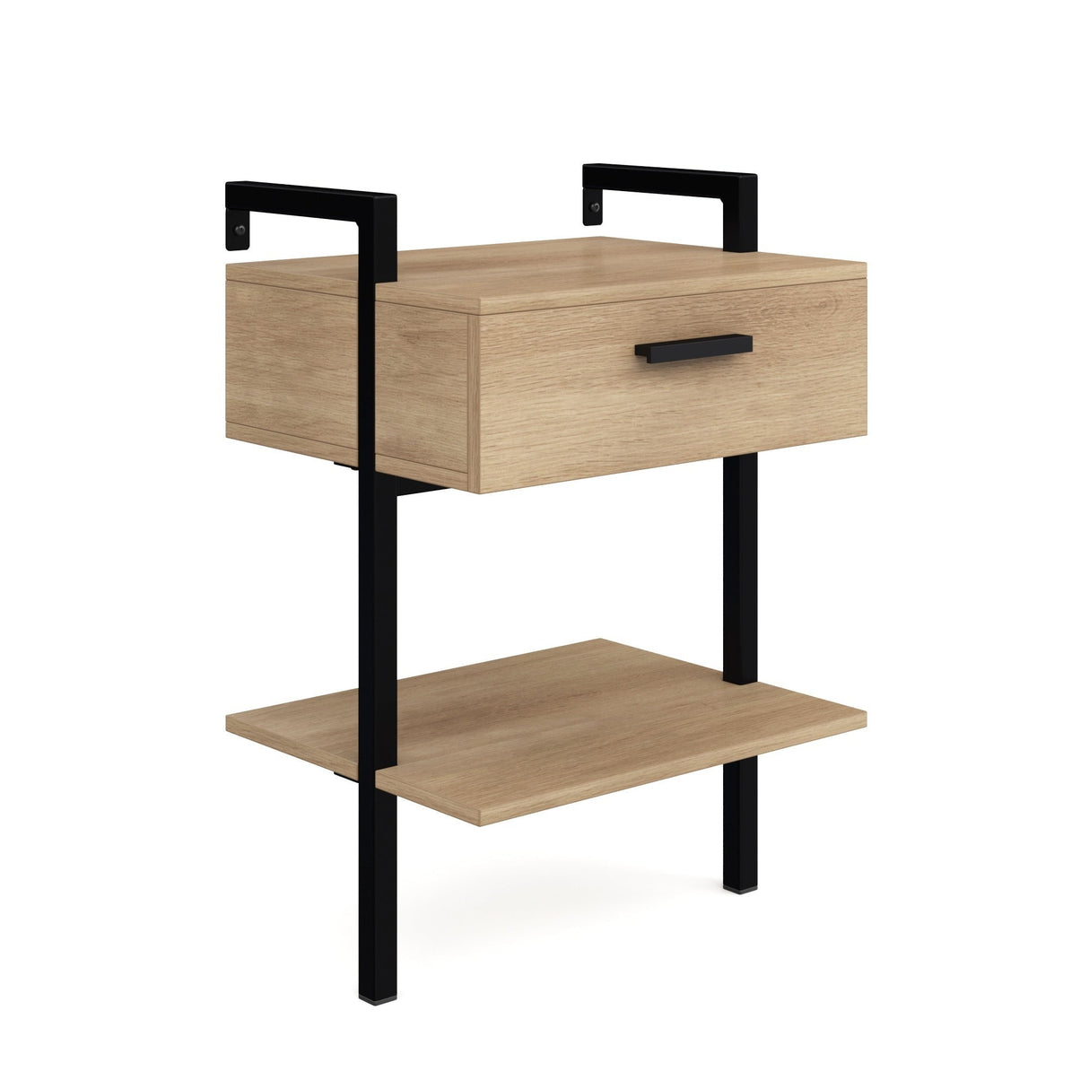 Nathan James Jenny Rustic Wall Mount Nightstand with Drawer and Storage Shelf