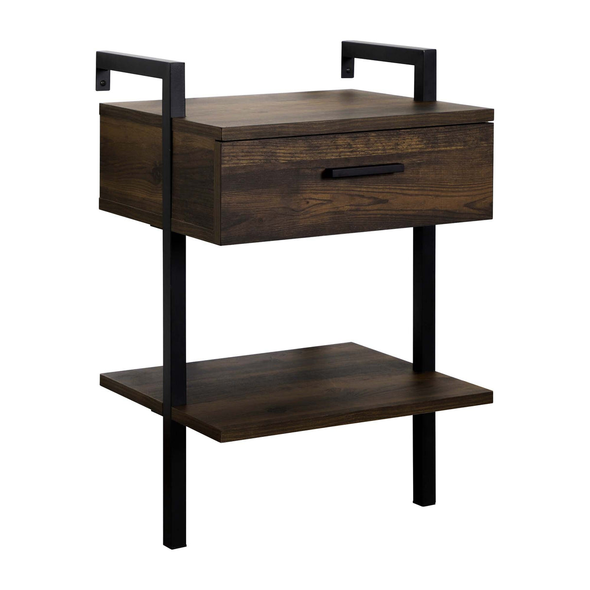 Nathan James Jenny Rustic Wall Mount Nightstand with Drawer and Storage Shelf