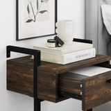 Nathan James Jenny Rustic Wall Mount Nightstand with Drawer and Storage Shelf