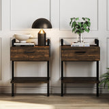 Nathan James Jenny Rustic Wall Mount Nightstand with Drawer and Storage Shelf