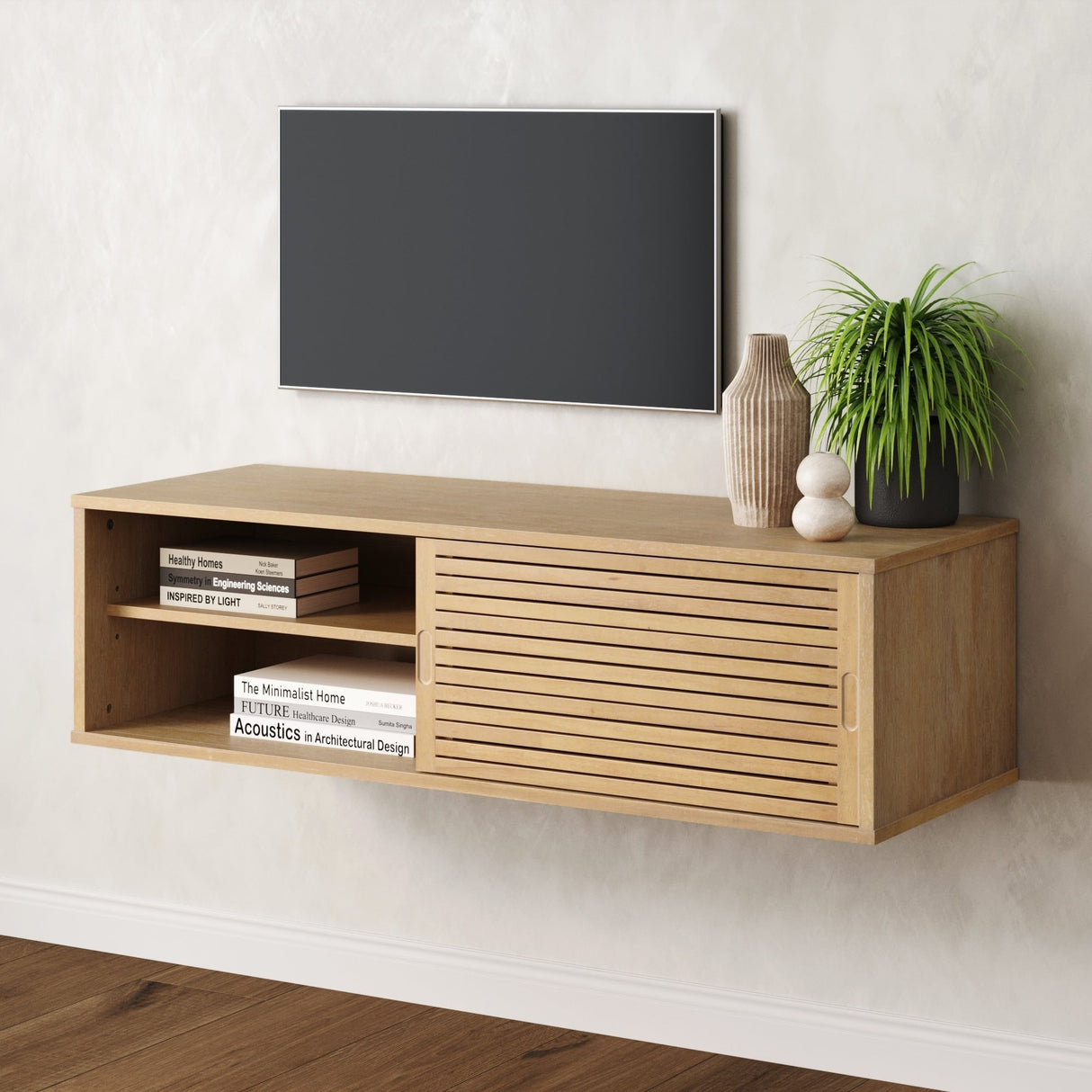Nathan James Monroe Floating TV Stand, Wall Mount TV Console with Storage, Modern Media Cabinet