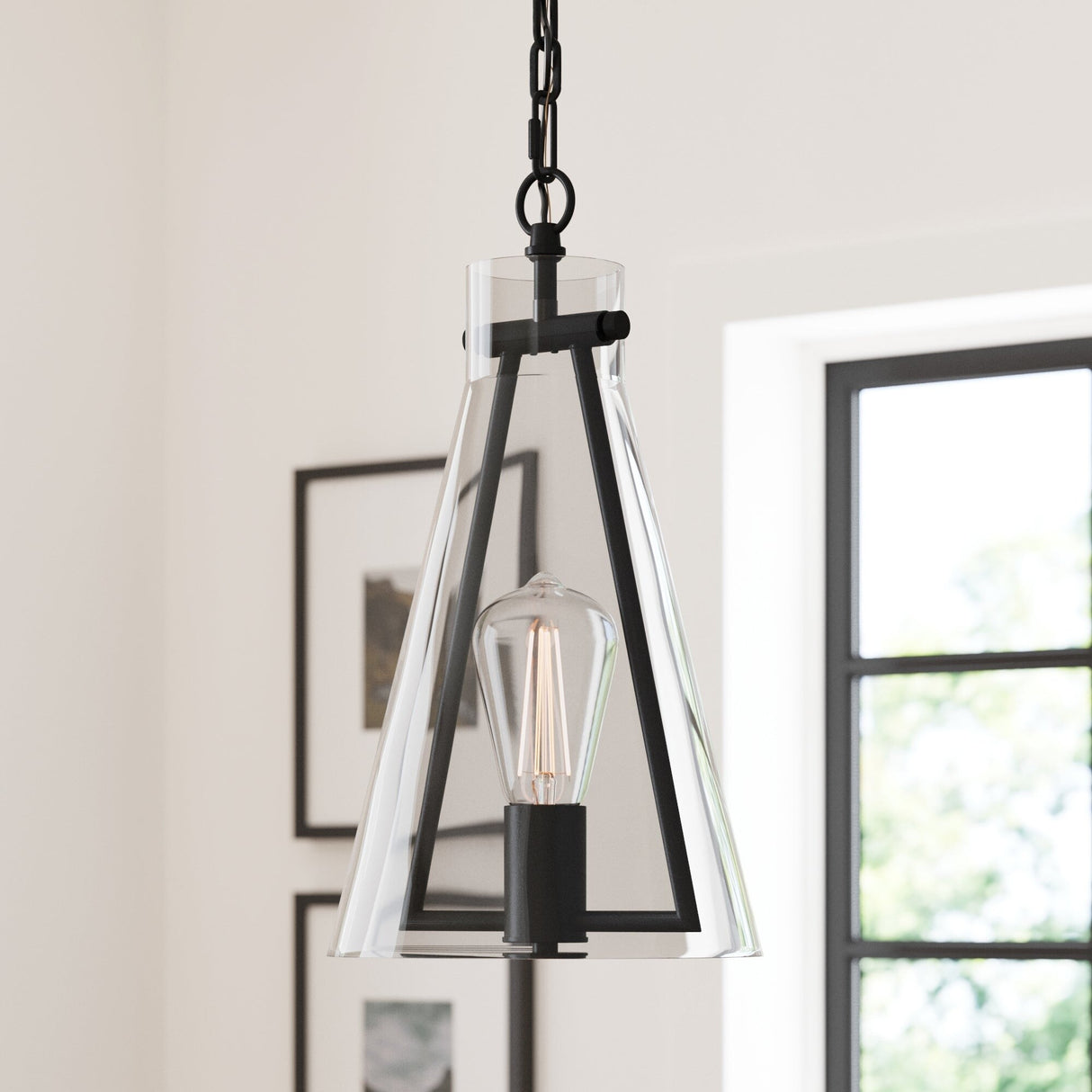Nathan James Olton Pendant Lighting with Glass Shade, Adjustable Chain