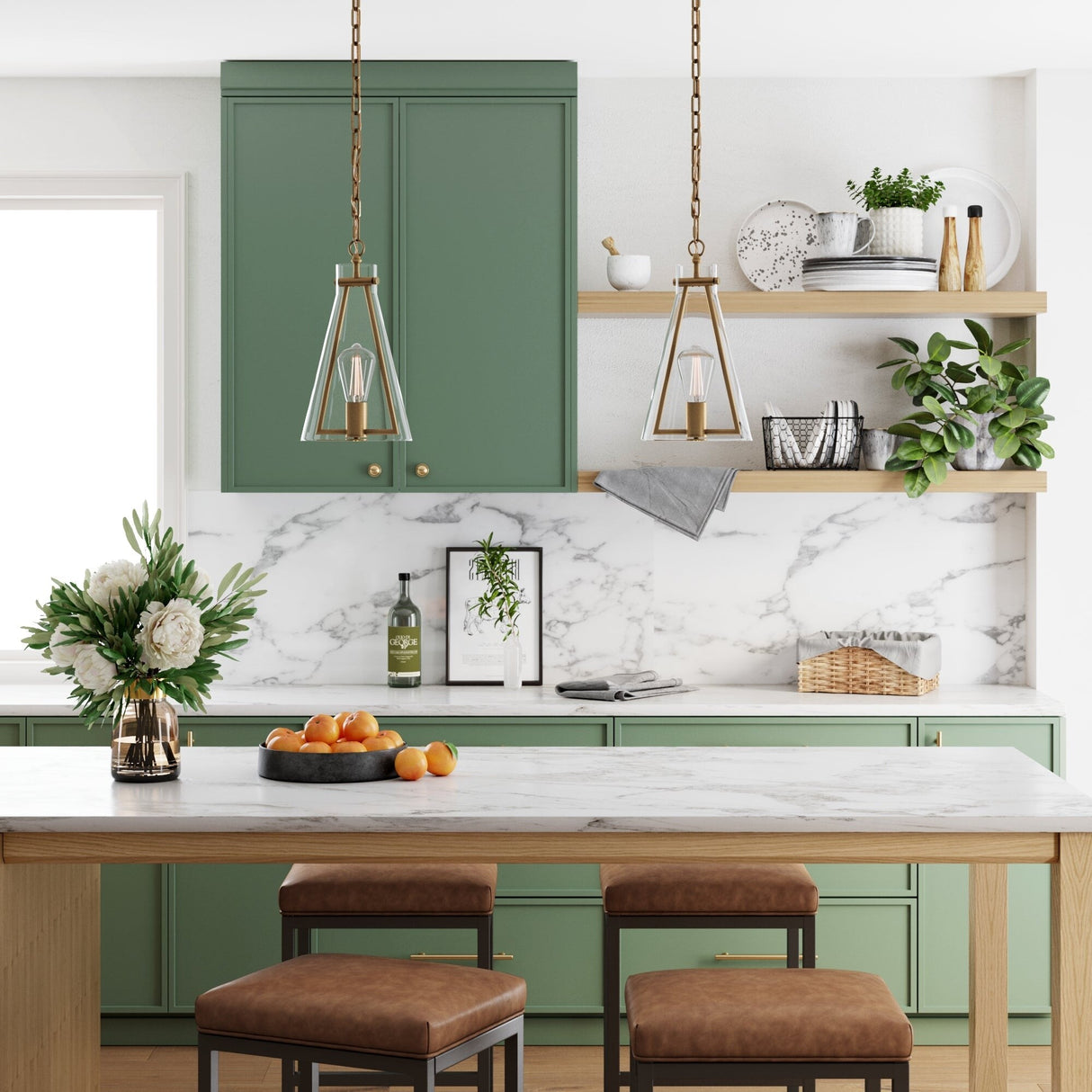 Nathan James Olton Pendant Lighting with Glass Shade, Adjustable Chain