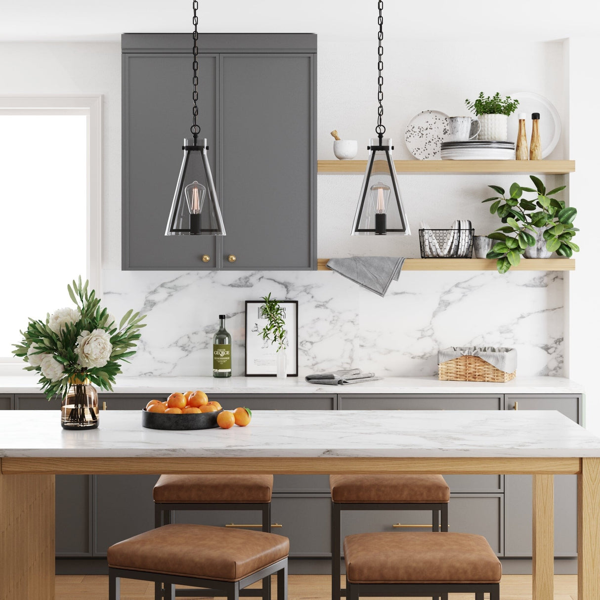 Nathan James Olton Pendant Lighting with Glass Shade, Adjustable Chain