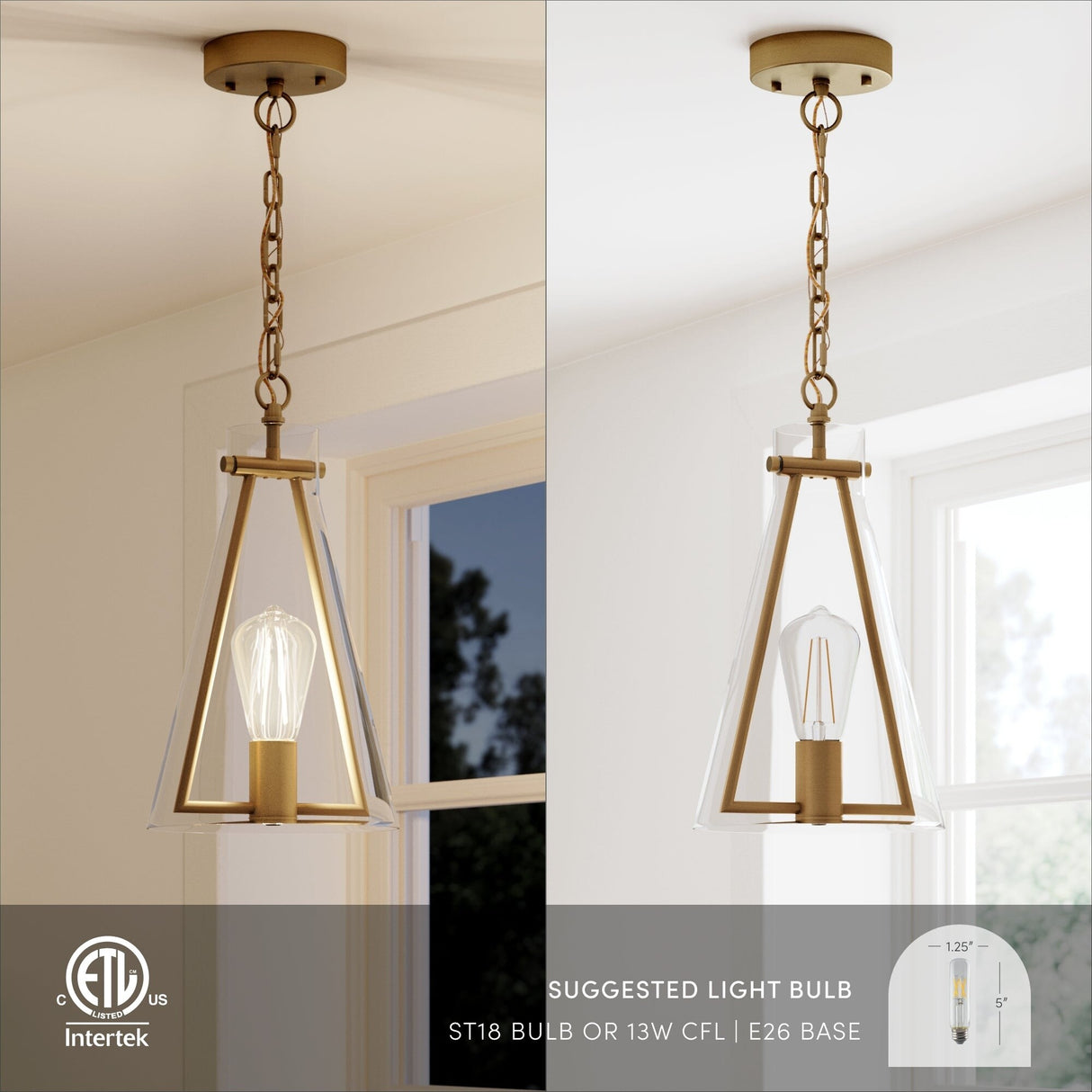 Nathan James Olton Pendant Lighting with Glass Shade, Adjustable Chain
