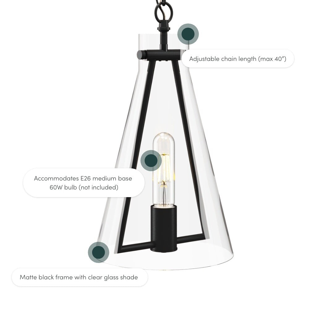 Nathan James Olton Pendant Lighting with Glass Shade, Adjustable Chain