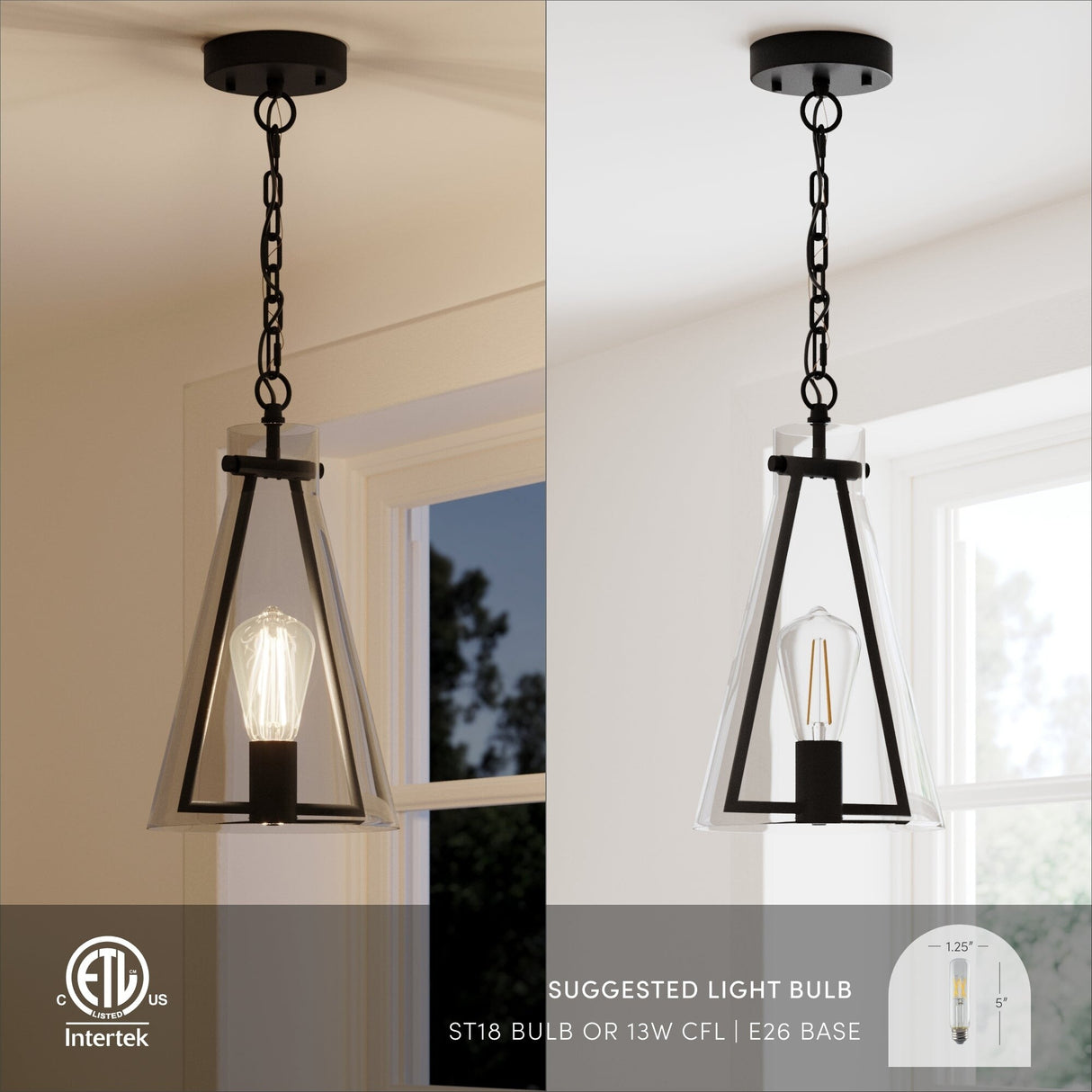 Nathan James Olton Pendant Lighting with Glass Shade, Adjustable Chain
