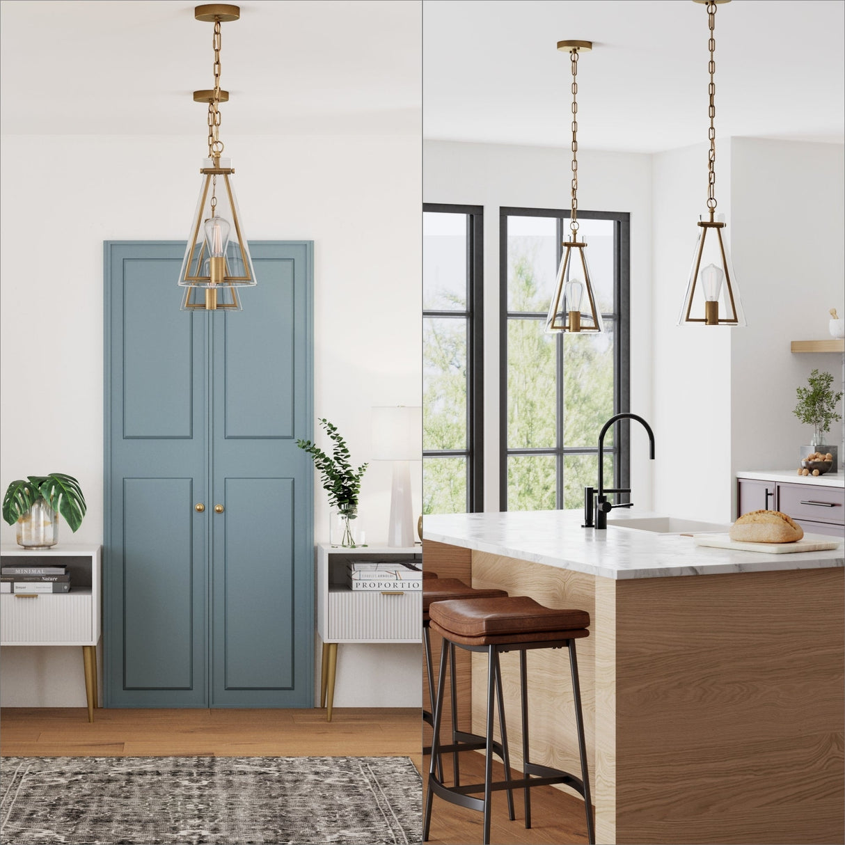 Nathan James Olton Pendant Lighting with Glass Shade, Adjustable Chain