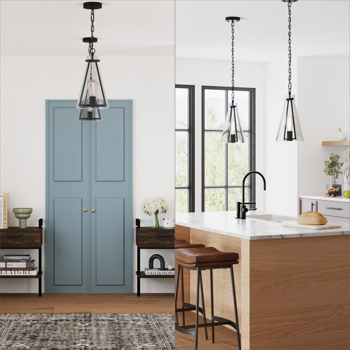 Nathan James Olton Pendant Lighting with Glass Shade, Adjustable Chain