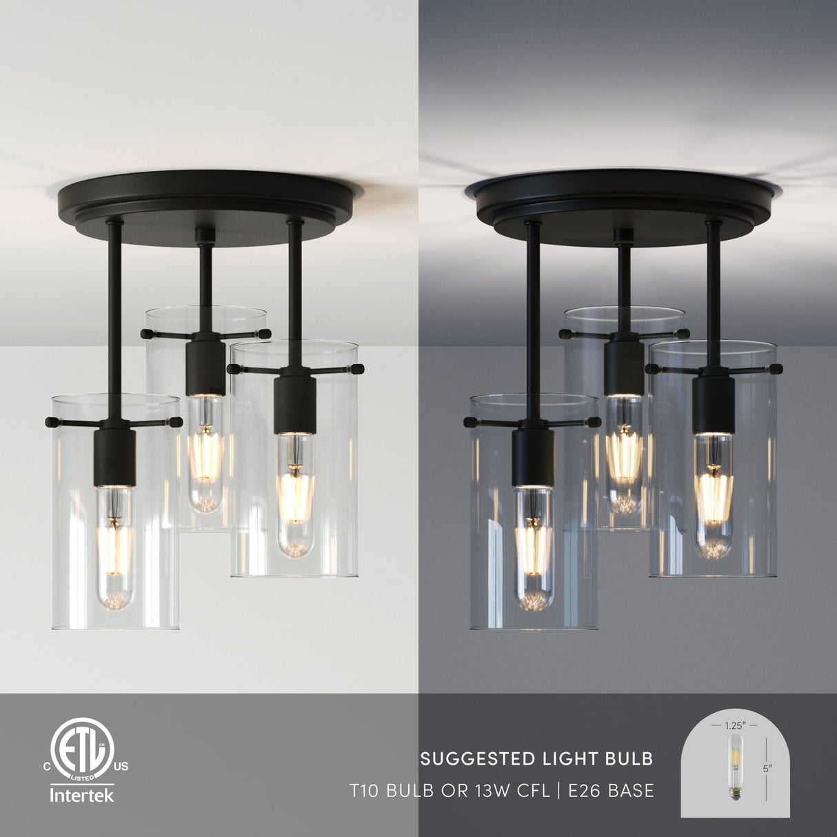 Nathan James Ophelia Semi Flush Mount Ceiling 3-Light Fixture with Glass Shade