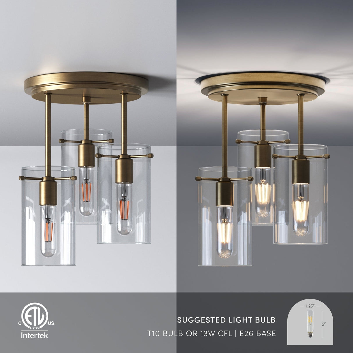 Nathan James Ophelia Semi Flush Mount Ceiling 3-Light Fixture with Glass Shade
