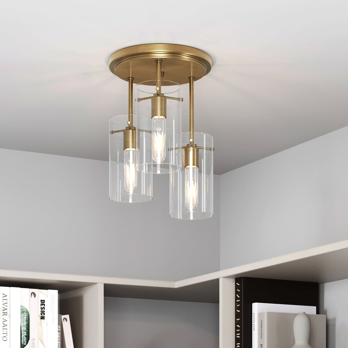 Nathan James Ophelia Semi Flush Mount Ceiling 3-Light Fixture with Glass Shade