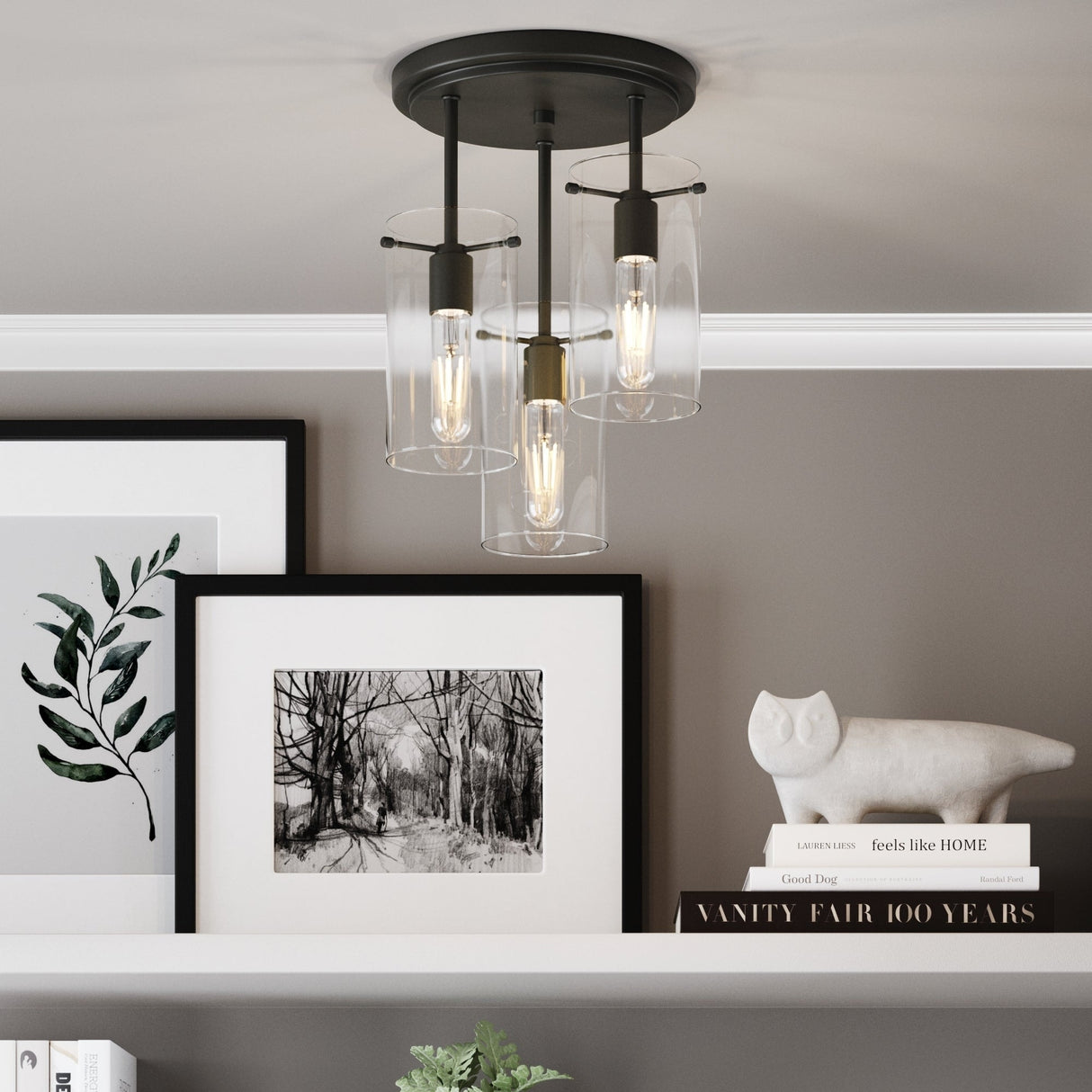 Nathan James Ophelia Semi Flush Mount Ceiling 3-Light Fixture with Glass Shade