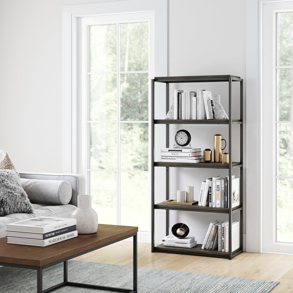 Nathan James Oscar Modern Etagere 5-Shelf Bookcase with Wood Storage Shelves and Metal Frame