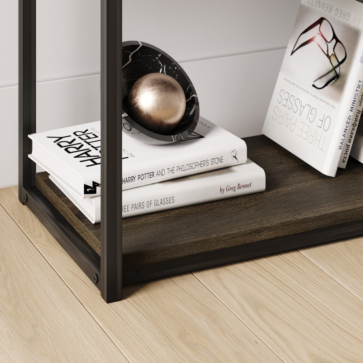 Nathan James Oscar Modern Etagere 5-Shelf Bookcase with Wood Storage Shelves and Metal Frame