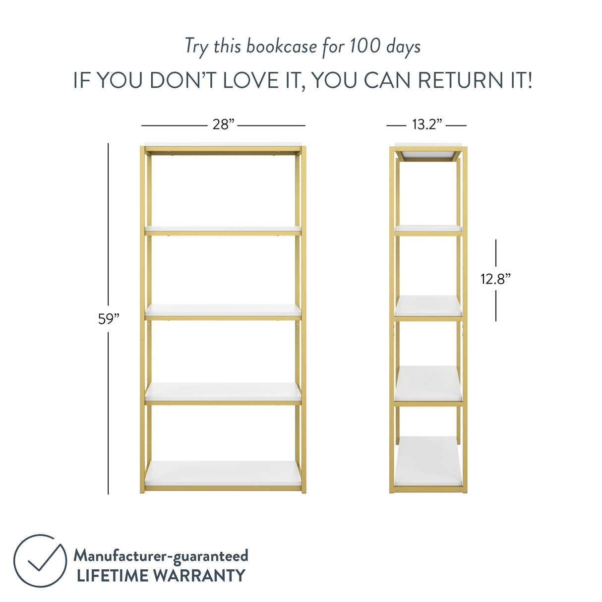 Nathan James Oscar Modern Etagere 5-Shelf Bookcase with Wood Storage Shelves and Metal Frame