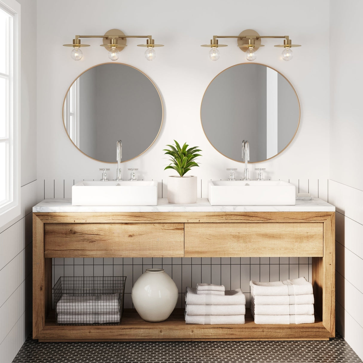 Nathan James Pattinson 3-Lights Bathroom Vanity Light Fixture with Metal Frame and Thin Plate Shade