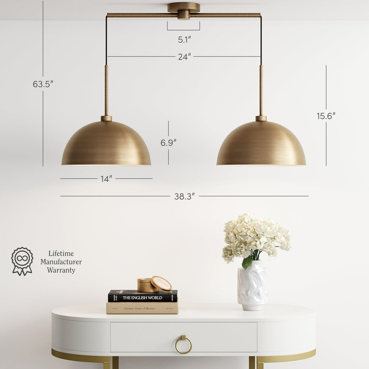 Nathan James Percy Modern 2-Light Pendant Island Light Fixture, Hanging Lights with Metal Shade and Adjustable Cord