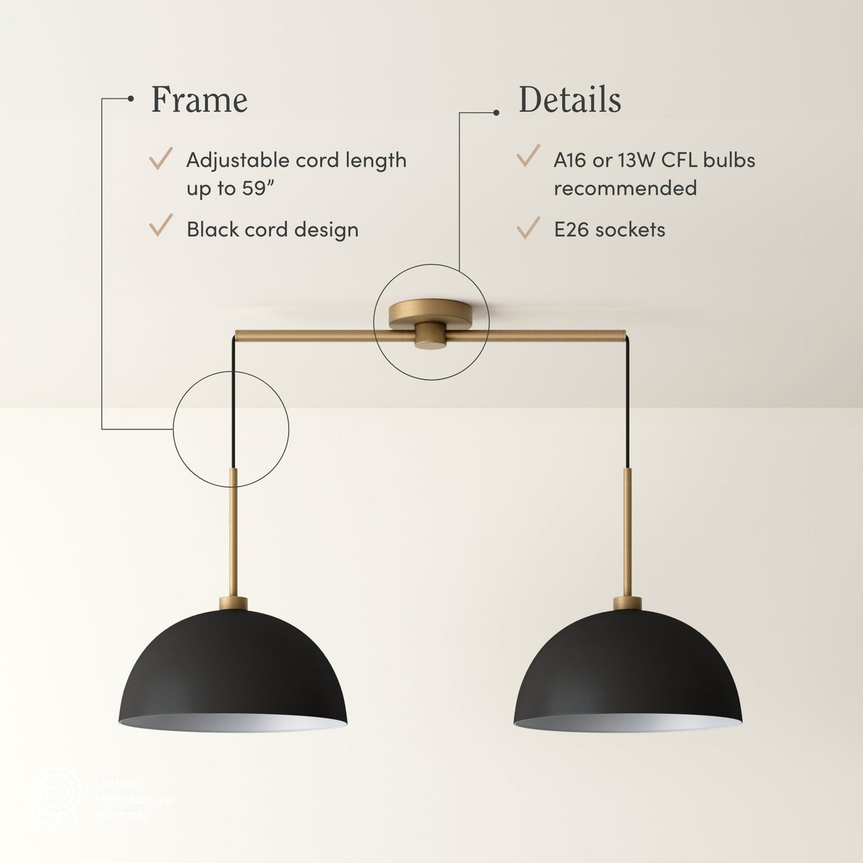 Nathan James Percy Modern 2-Light Pendant Island Light Fixture, Hanging Lights with Metal Shade and Adjustable Cord