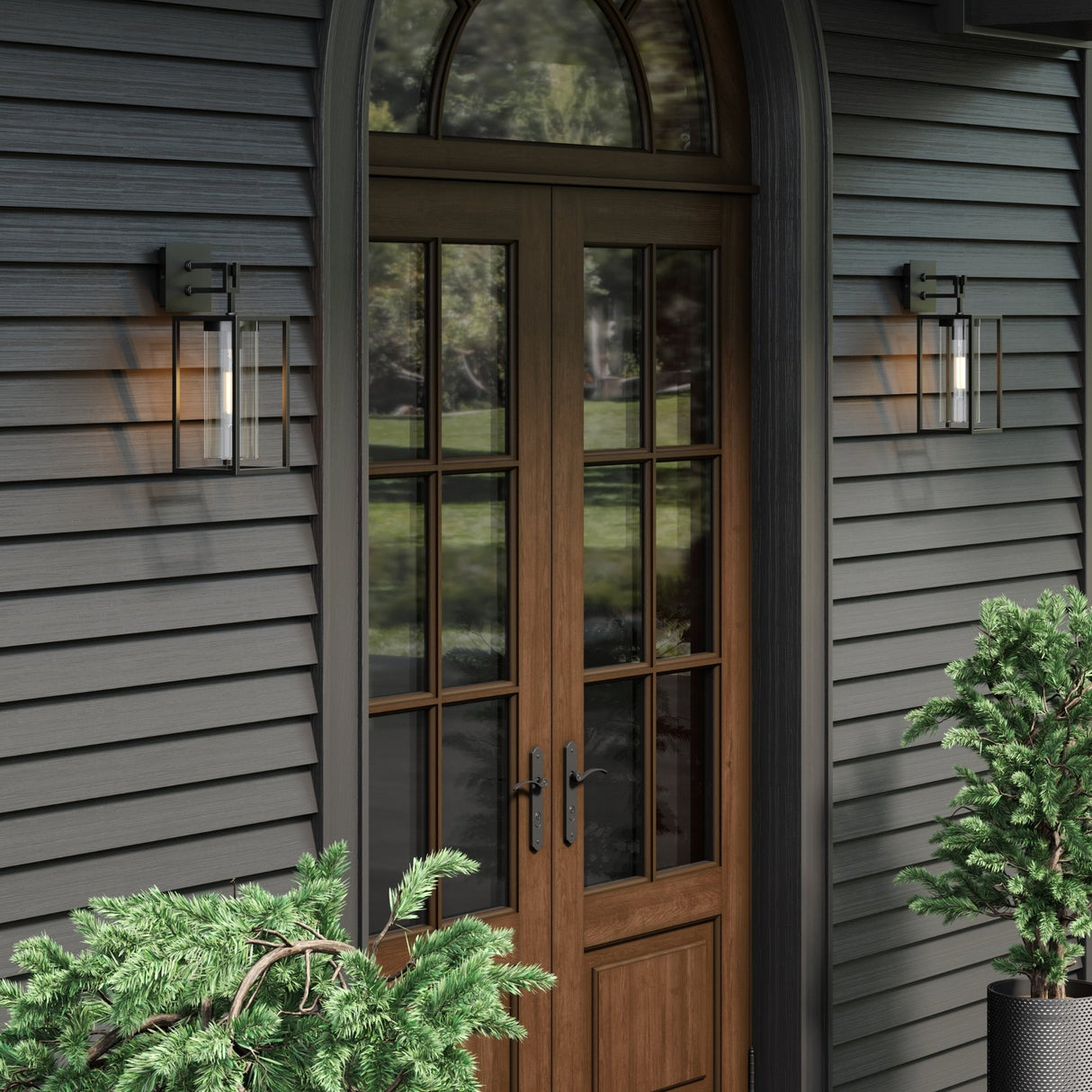 Nathan James Sedona Outdoor Black Wall Sconce Porch Lantern with Open Iron Frame and Cylinder Glass Shade