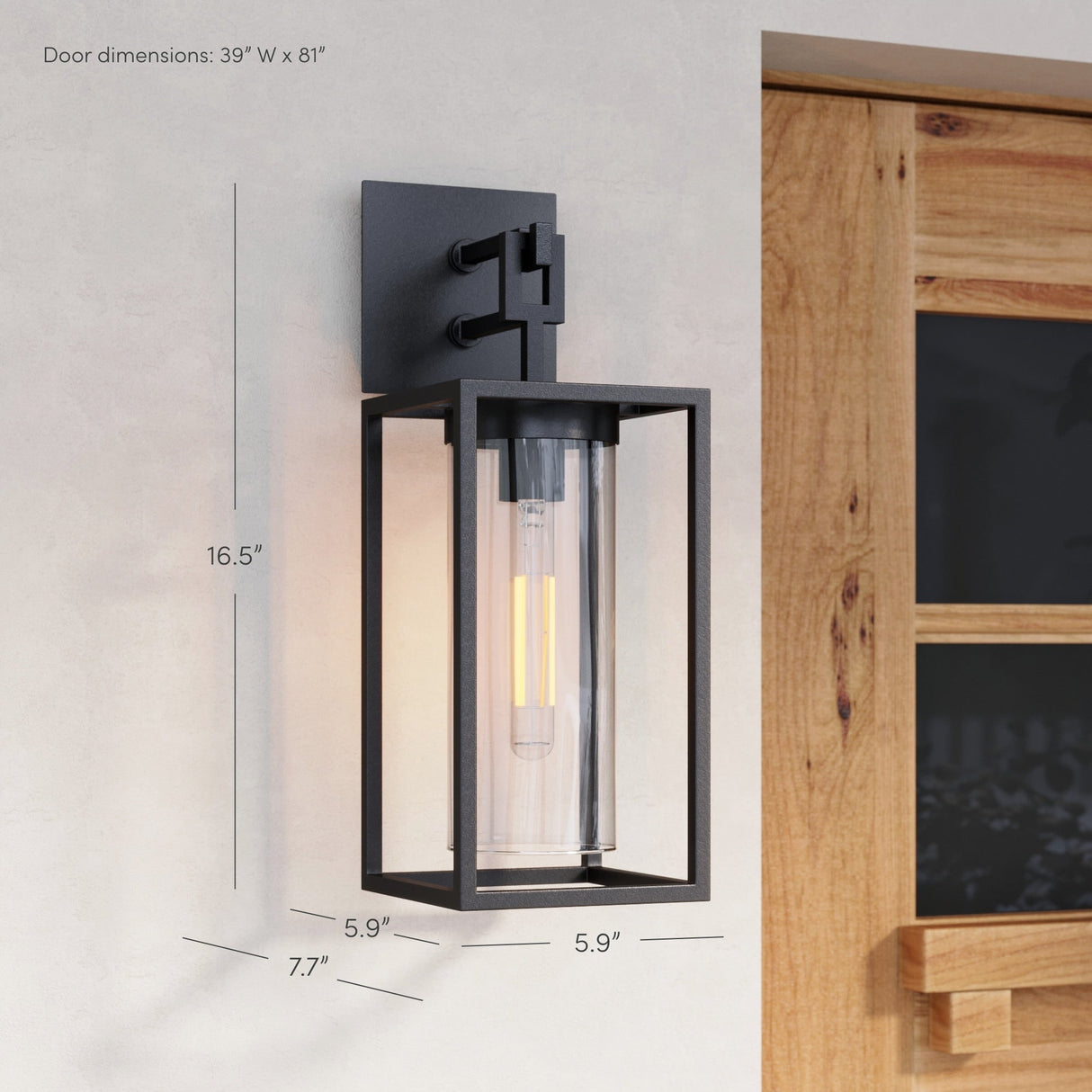 Nathan James Sedona Outdoor Black Wall Sconce Porch Lantern with Open Iron Frame and Cylinder Glass Shade
