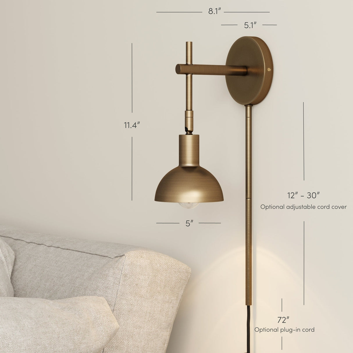 Nathan James Tamlin Wall Mounted Armed Sconce 1-Light Fixture with Plugin and On/Off Switch