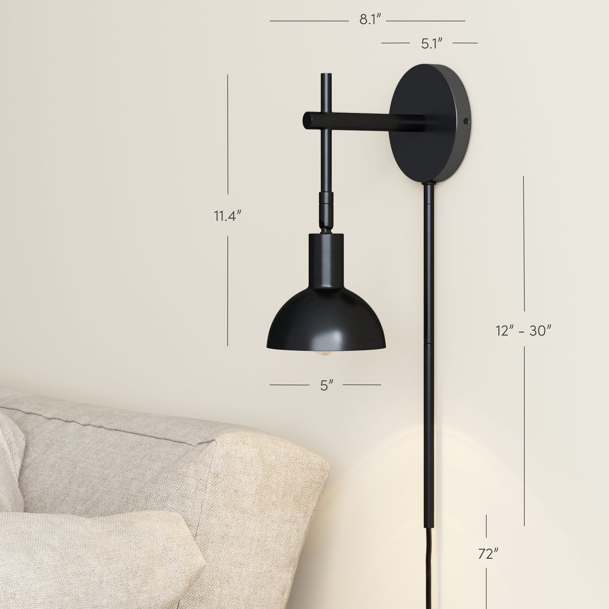 Nathan James Tamlin Wall Mounted Armed Sconce 1-Light Fixture with Plugin and On/Off Switch
