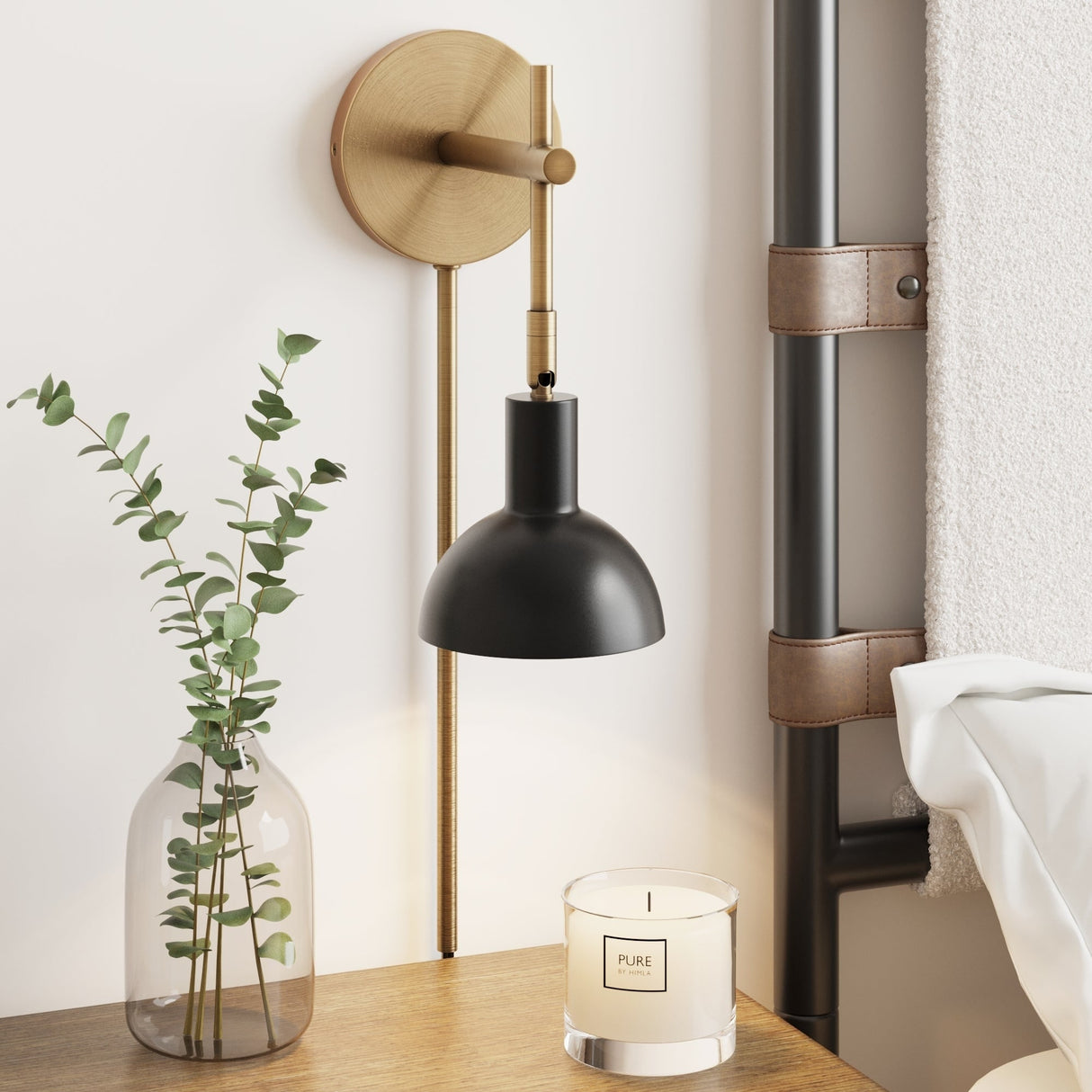 Nathan James Tamlin Wall Mounted Armed Sconce 1-Light Fixture with Plugin and On/Off Switch