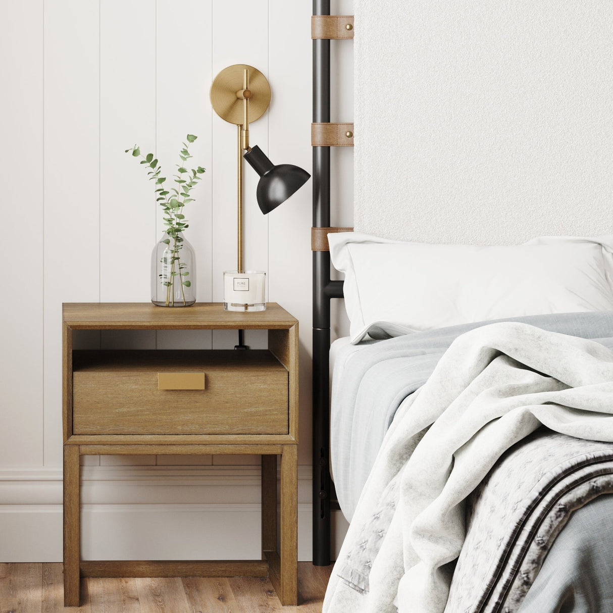 Nathan James Tamlin Wall Mounted Armed Sconce 1-Light Fixture with Plugin and On/Off Switch